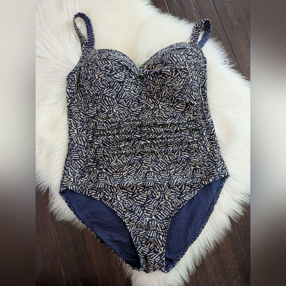 Bond-Eye Australia One Piece Tummy Control Navy/Gold Bathing Suit Size 10